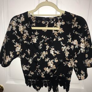 Crop black floral top